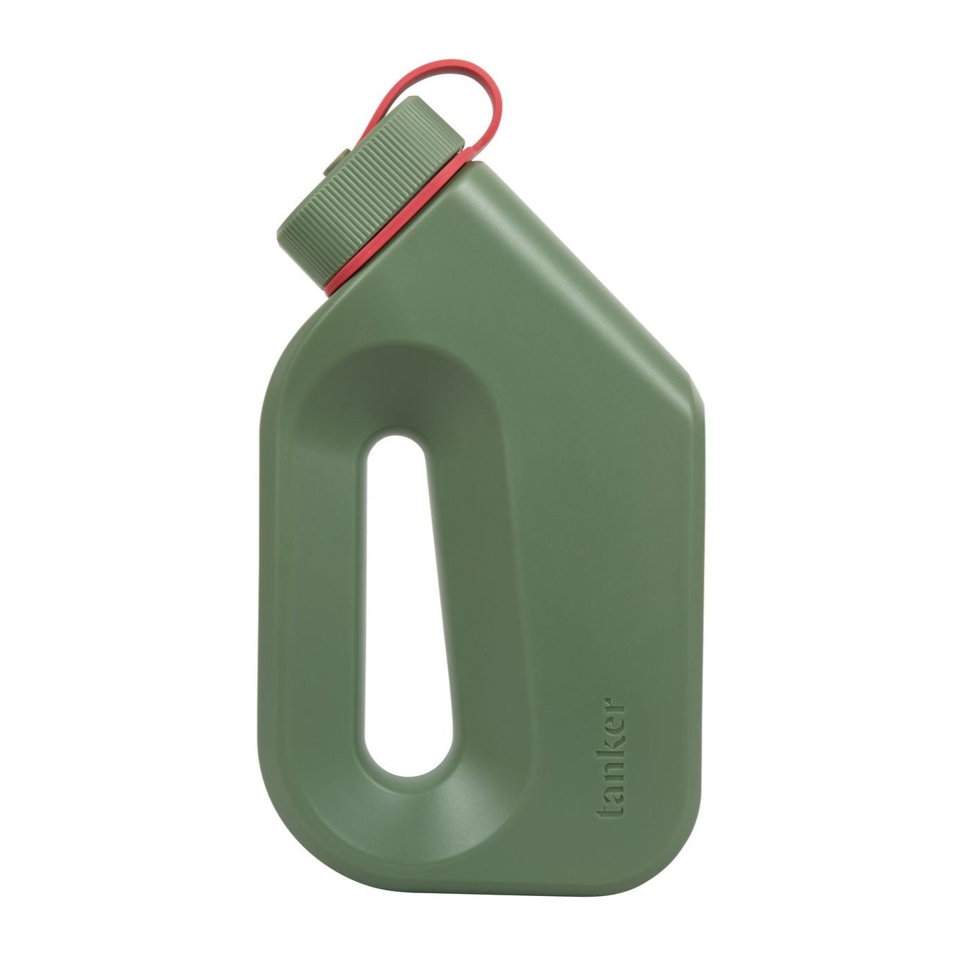 Sage green Tanker male urinal on a white background, showcasing the ergonomic spout angle and contoured grip handle