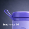 Detailed close-up of the purple LoonaGo's snap-close lid and integrated pull tab