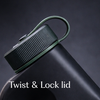 Detailed close-up of the Tanker's ribbed twist-and-lock lid with attached silicone carry loop